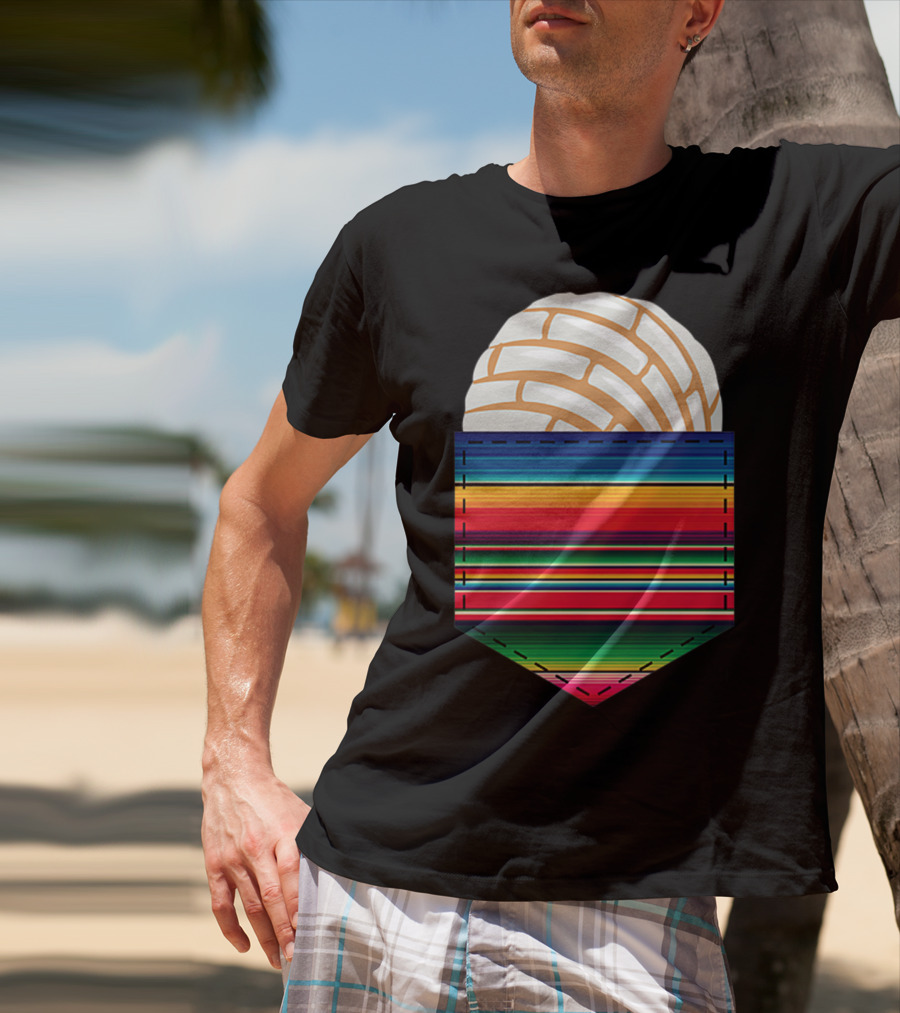 Colorful Serape Pocket White Concha T-Shirt