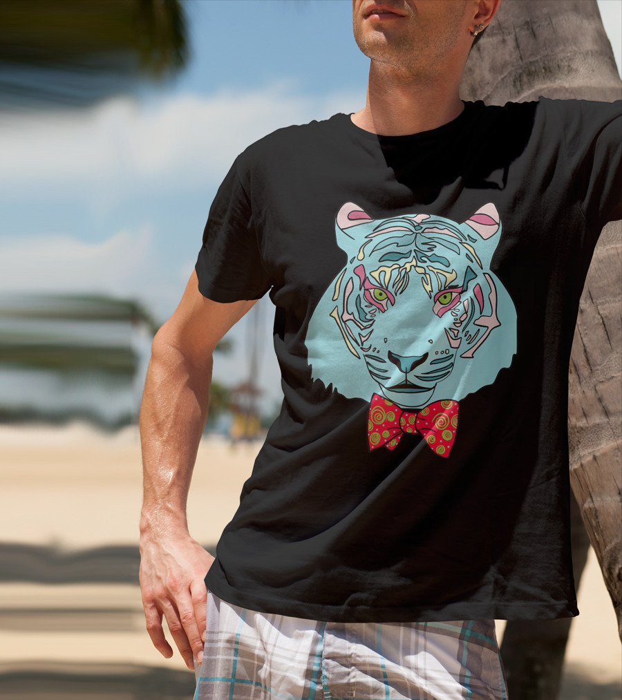 Colorful Tiger Head With Spiraled Bow Tie T-Shirt