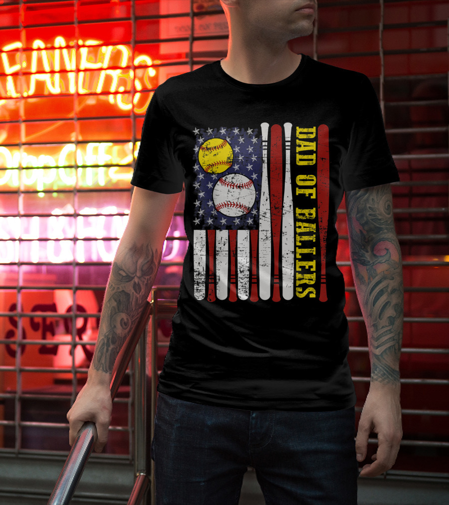 Dad Of Ballers American Flag Baseball Softball T-Shirt