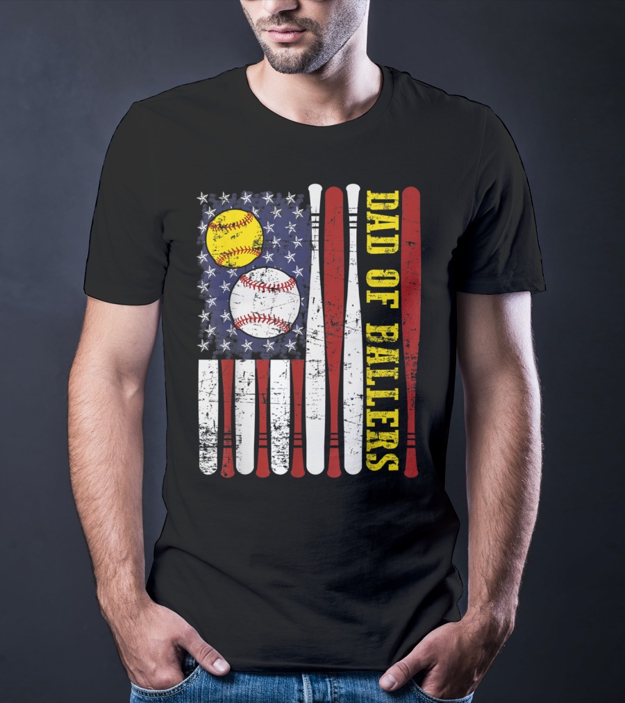 Dad Of Ballers American Flag Baseball Softball T-Shirt