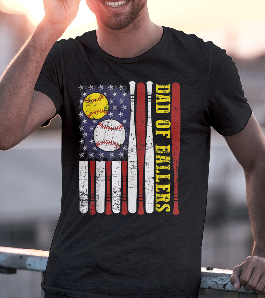Dad Of Ballers American Flag Baseball Softball T-Shirt