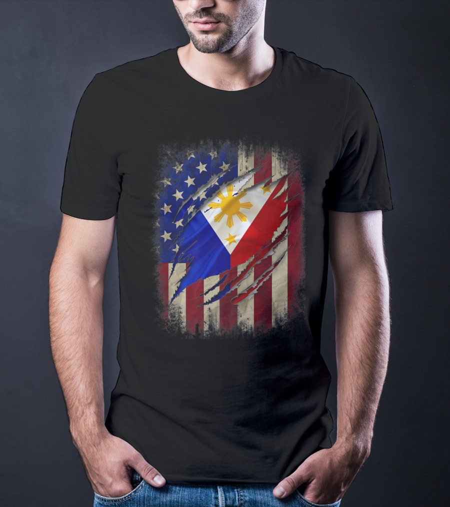 Filipino American Flag With Filipino Blood Inside T-Shirt