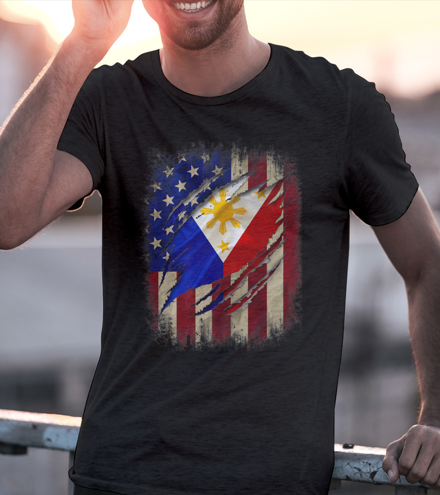 Filipino American Flag With Filipino Blood Inside T-Shirt