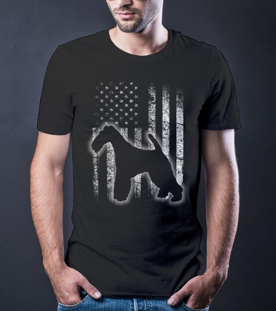 American Flag Wire Fox Terrier Dog Silhouette Love T-Shirt