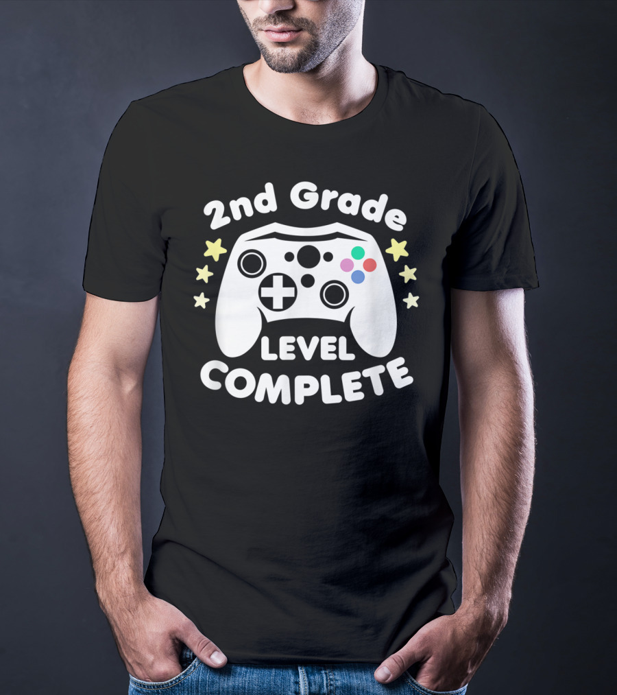 2nd Grade Level Complete Graduation Day Gamer Controller Stars T-Shirt