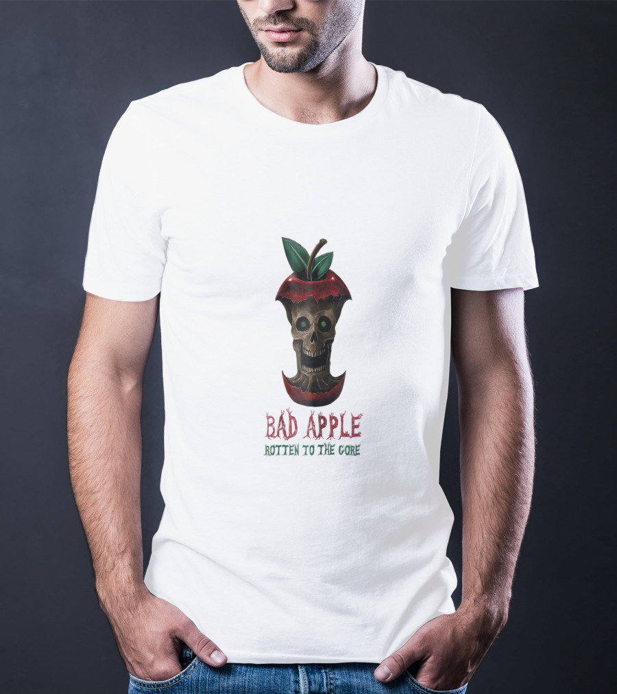 Bad Apple Skull With Rotten To The Core Text T-Shirt