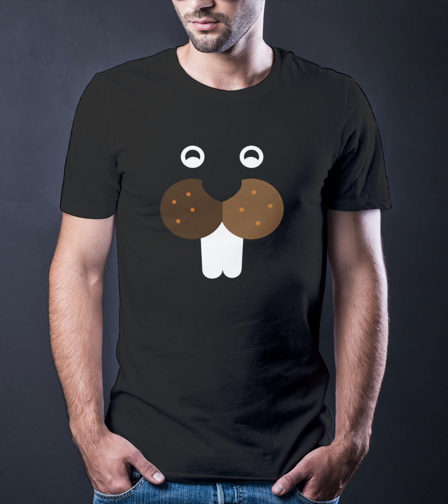 Beaver Face Basic Costume Party W2T Dark Background Simple Animal T-Shirt