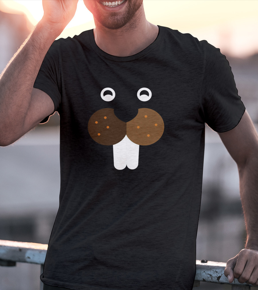 Beaver Face Basic Costume Party W2T Dark Background Simple Animal T-Shirt
