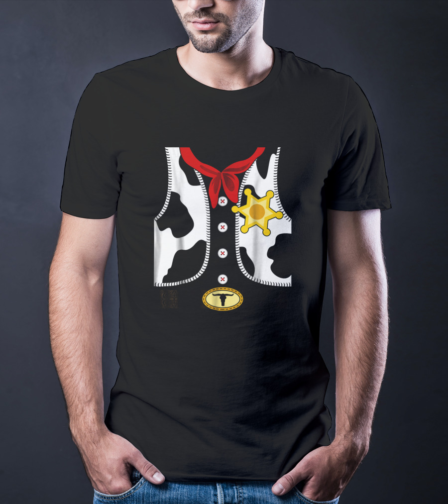 Sheriff Costume Cow Print Vest With Badge And Red Neck Scarf T-Shirt