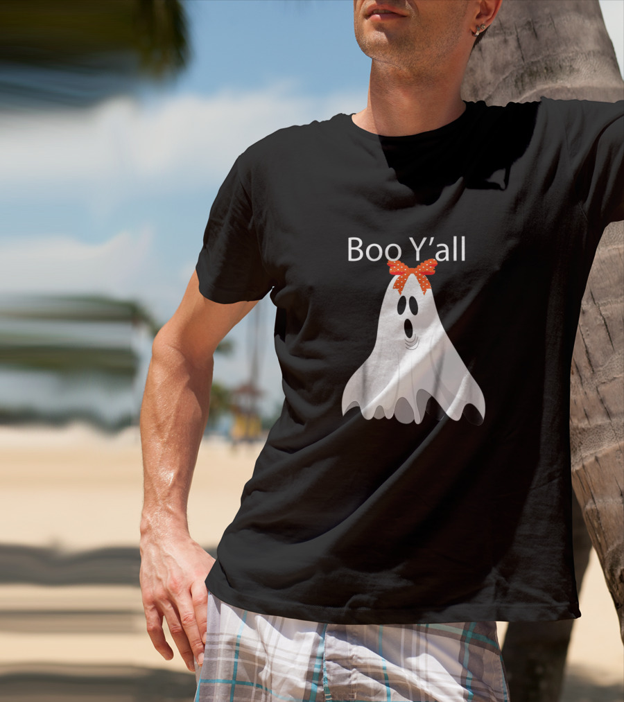 Boo Y'all Cute Halloween Southern Ghost With Bow T-Shirt