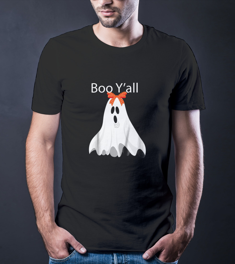 Boo Y'all Cute Halloween Southern Ghost With Bow T-Shirt