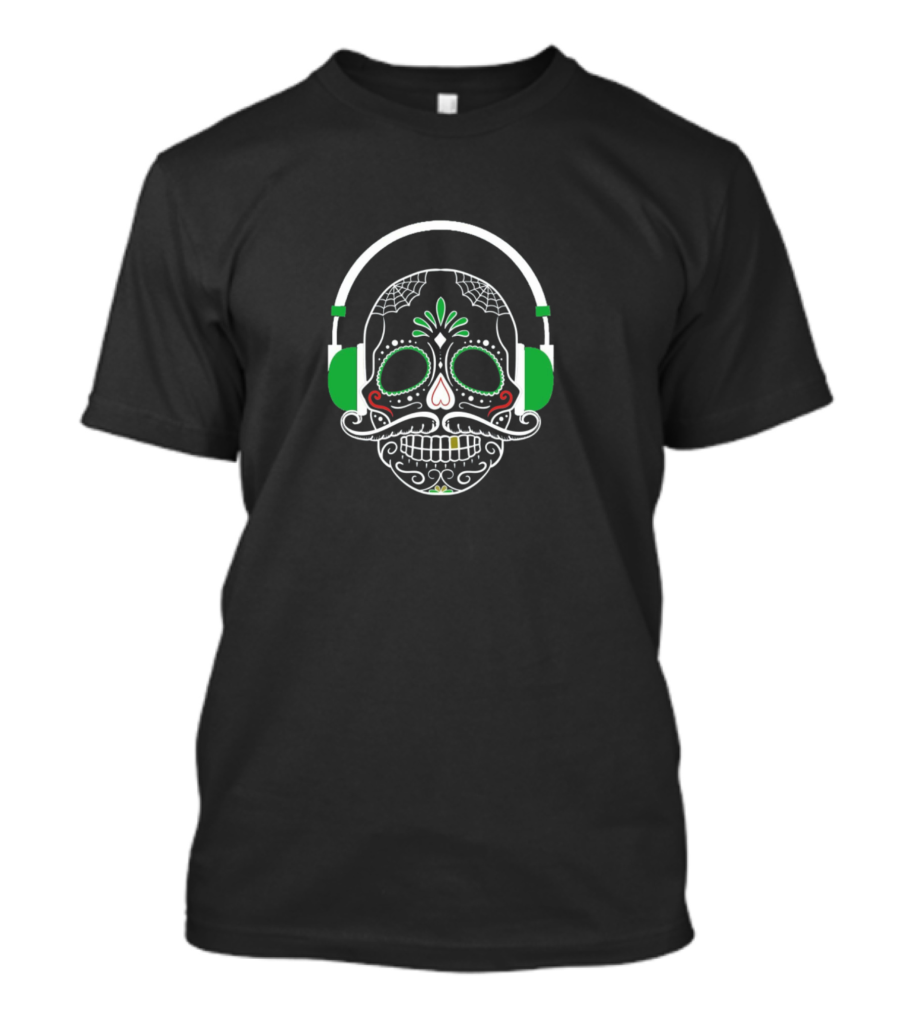Flowery Skull With DJ Headphones Halloween 41r Dia De Los Muertos T-Shirt