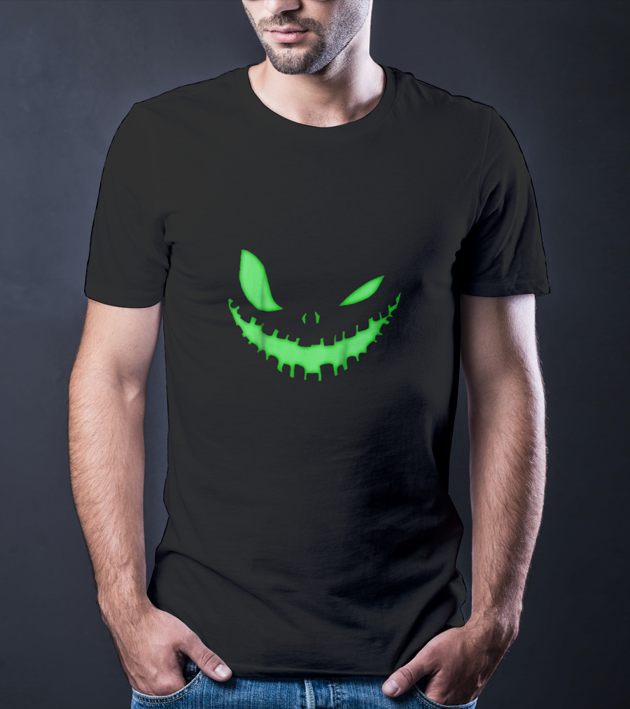 Spooky Face Halloween Dark Green Glow Creepy Smile T-Shirt