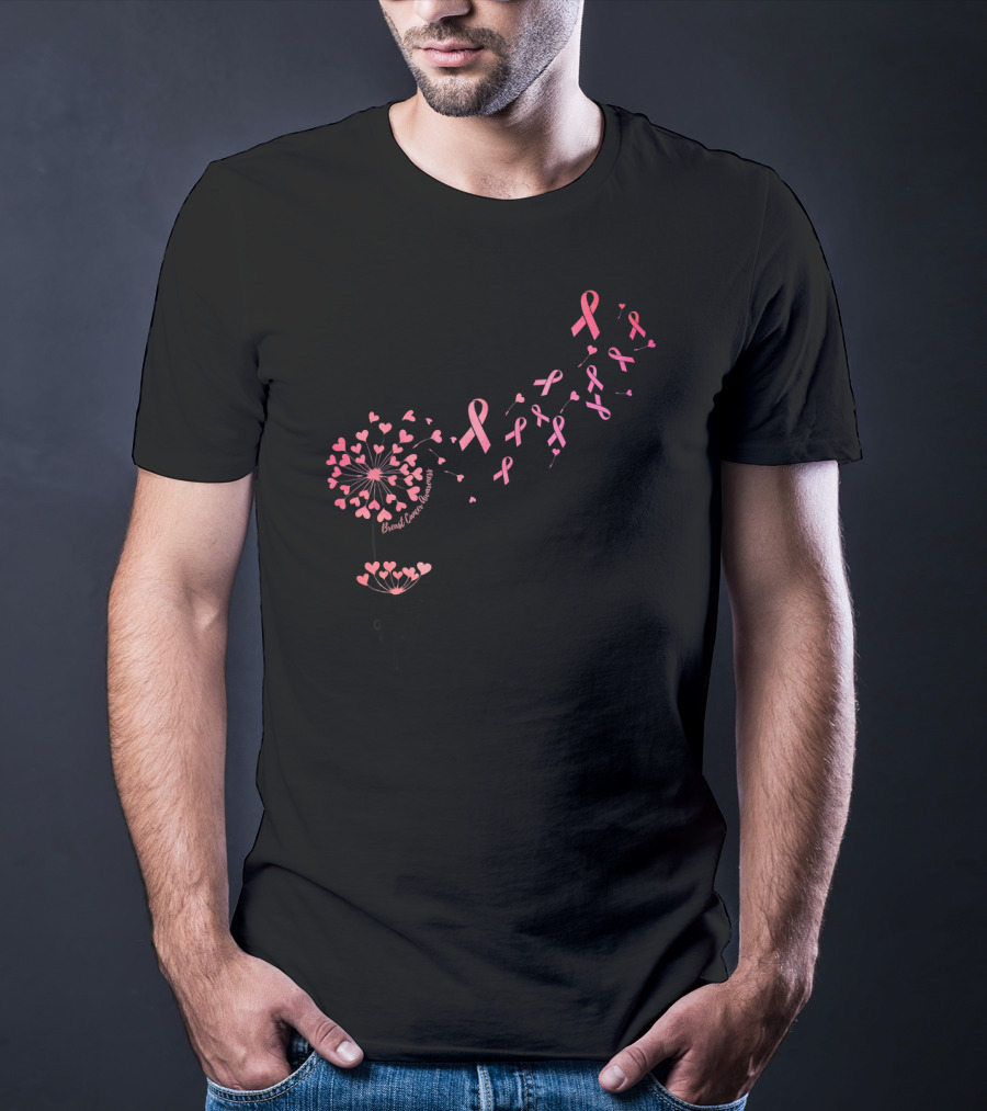 Flower Heart Dandelion Breast Cancer Awareness Ribbons T-Shirt