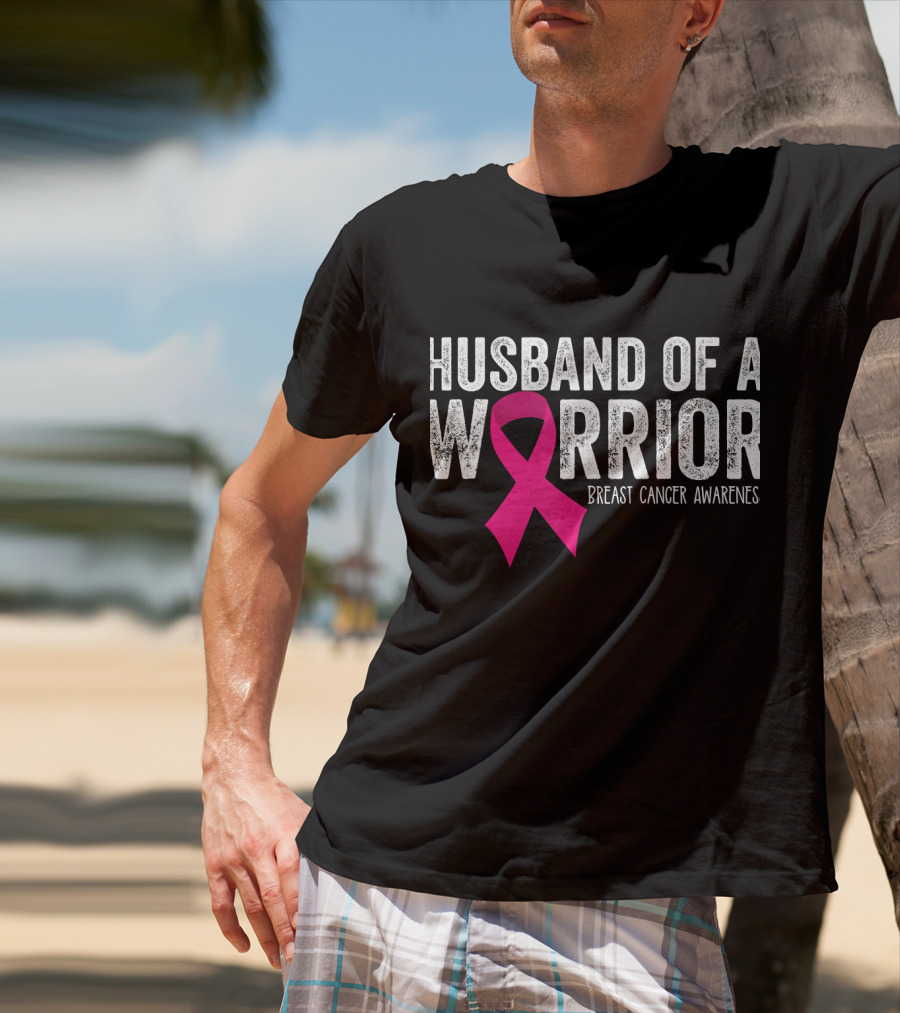 Husband Of A Warrior Breast Cancer Awareness Pink T-Shirt