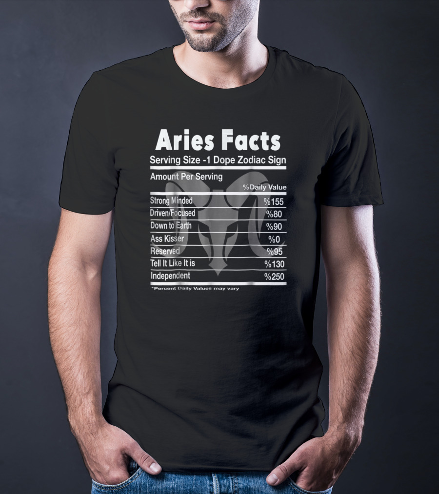 Aries Facts Strong Minded Driven Down To Earth Zodiac Sign Percent Daily Value T-Shirt
