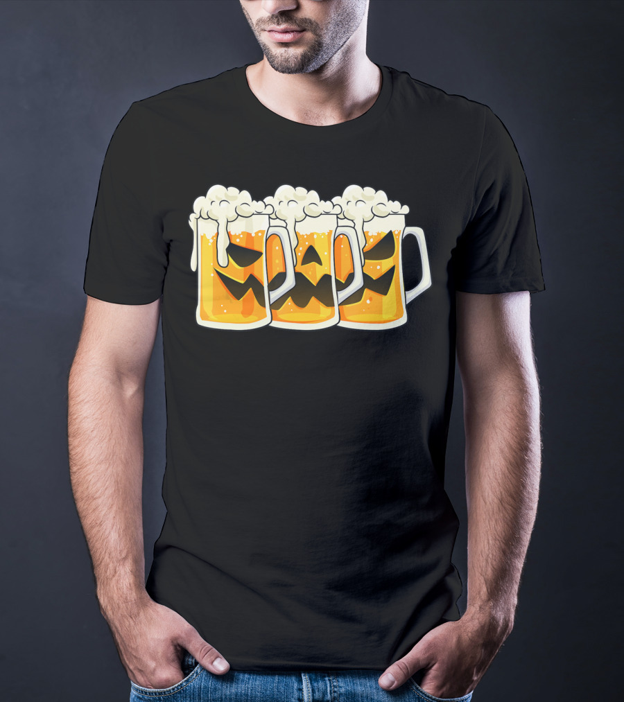 Halloween Jack O Lantern Beer Mug Faces T-Shirt