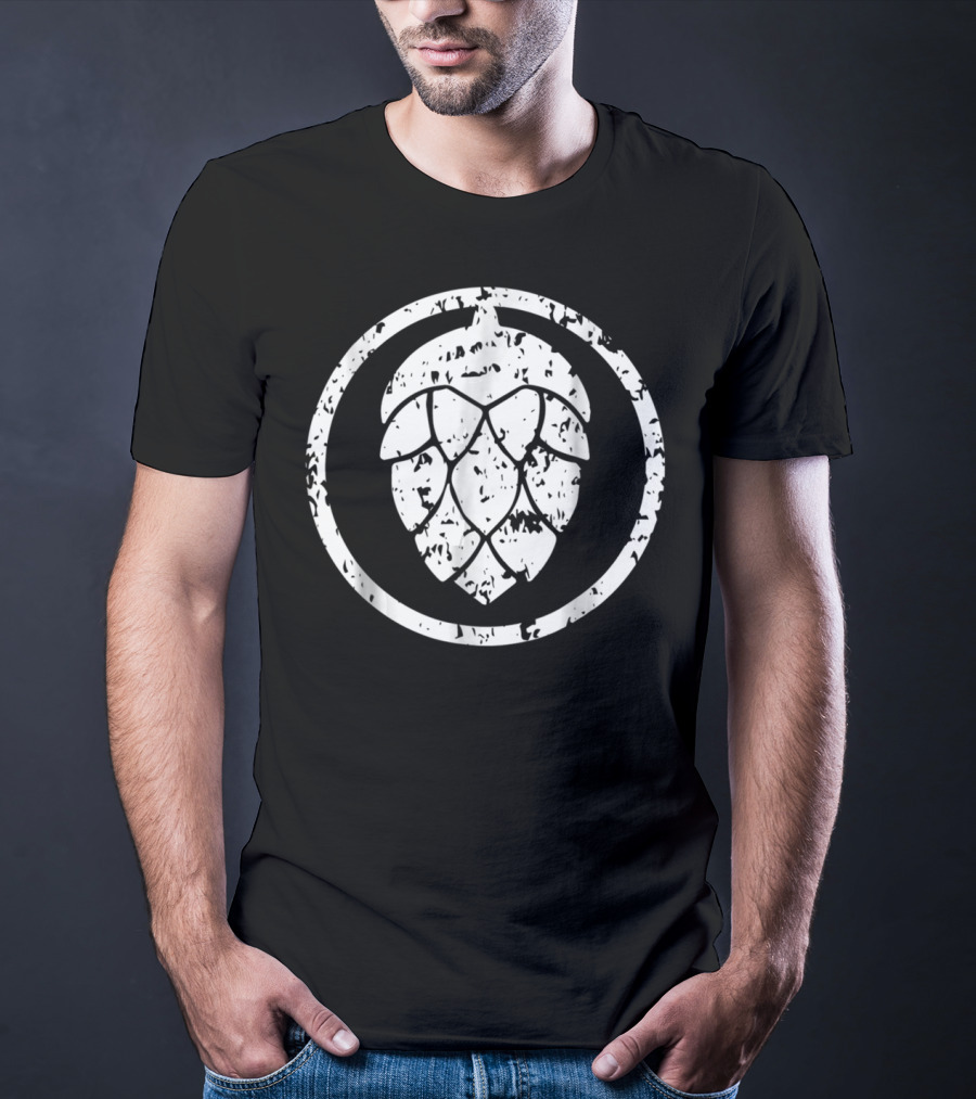 IPA Craft Beer Hops White Distressed Circle T-Shirt