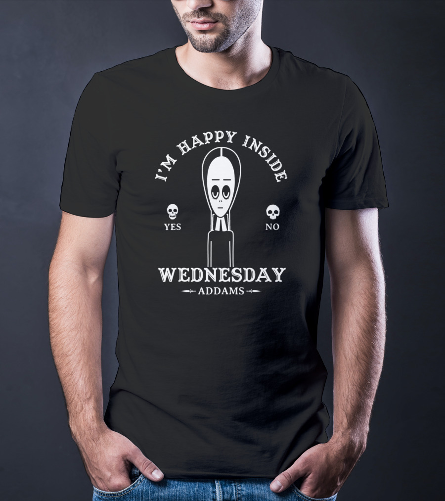 I'm Happy Inside Wednesday Addams Yes No Skulls T-Shirt
