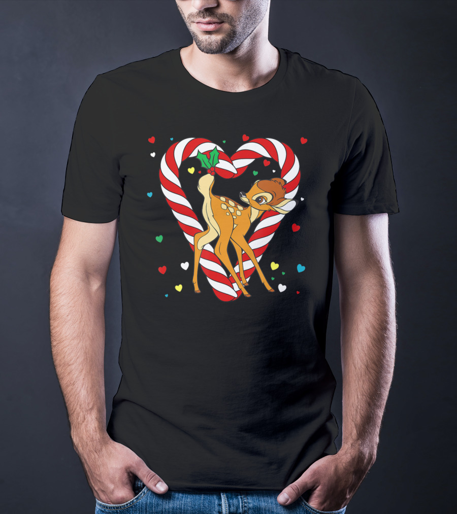 Disney Bambi Candy Cane Heart With Colorful Hearts T-Shirt