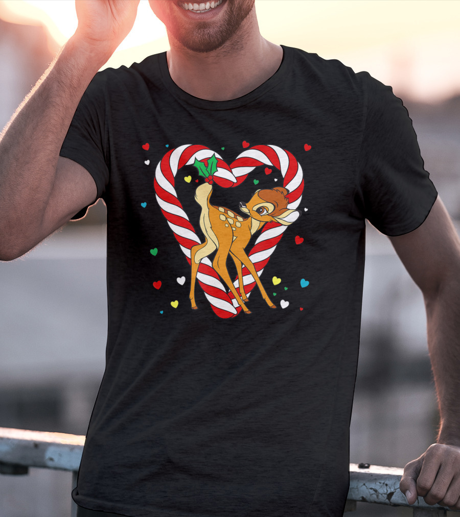 Disney Bambi Candy Cane Heart With Colorful Hearts T-Shirt