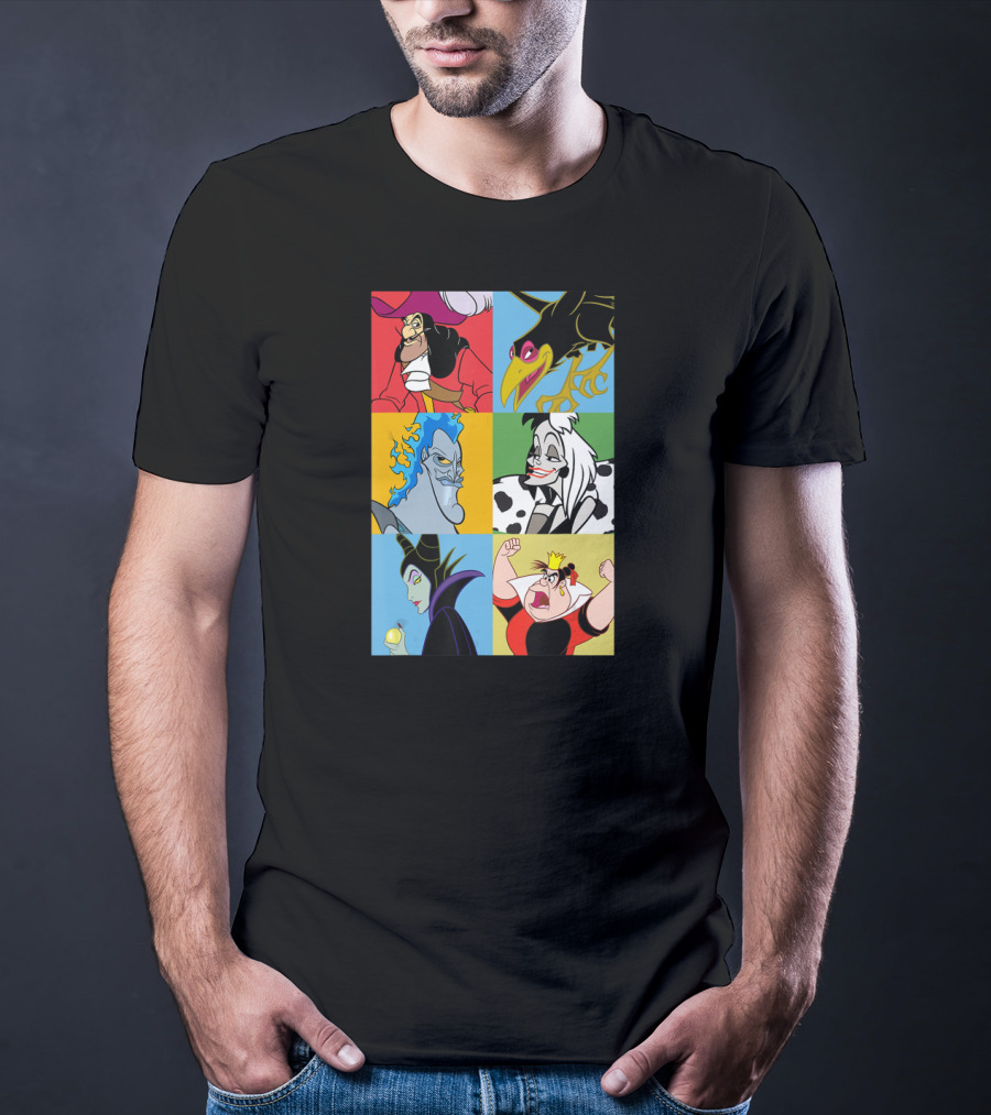Disney Villains Captain Hook Cruella De Vil Maleficent Hades Queen Of Hearts Diablo Crow T-Shirt