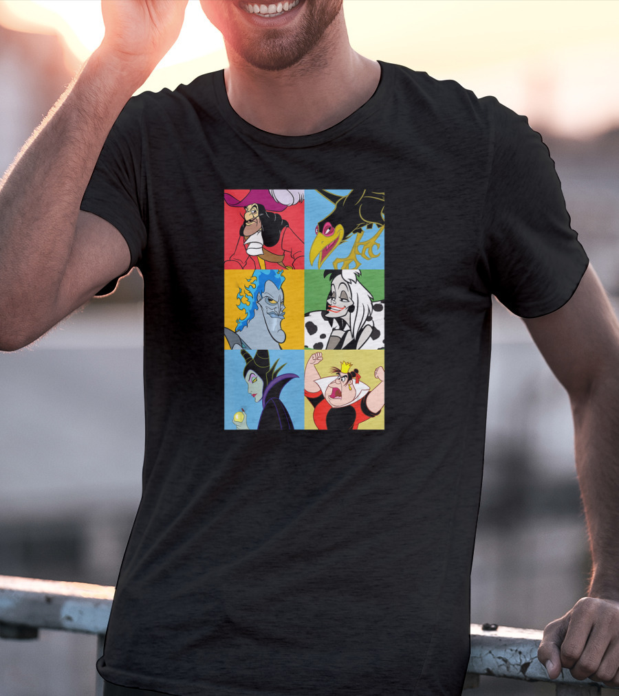 Disney Villains Captain Hook Cruella De Vil Maleficent Hades Queen Of Hearts Diablo Crow T-Shirt