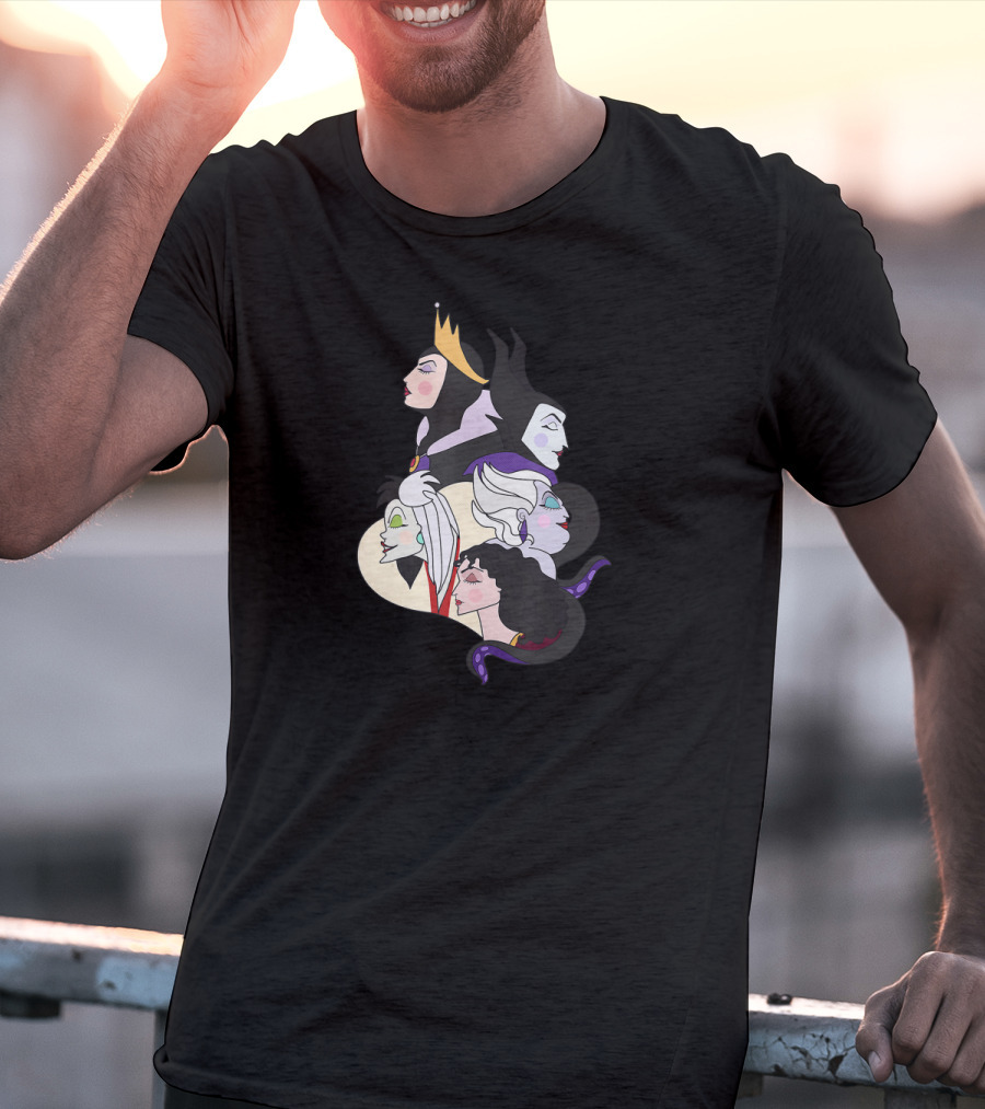 Disney Villains Side Profile Group Shot With Queen And Witch Characters T-Shirt