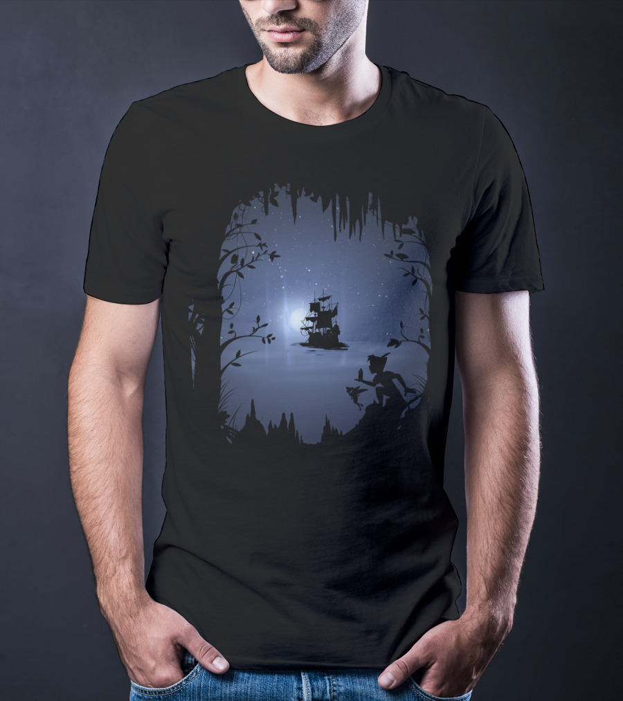 Disney Peter Pan Enchanted Night With Moonlit Pirate Ship T-Shirt