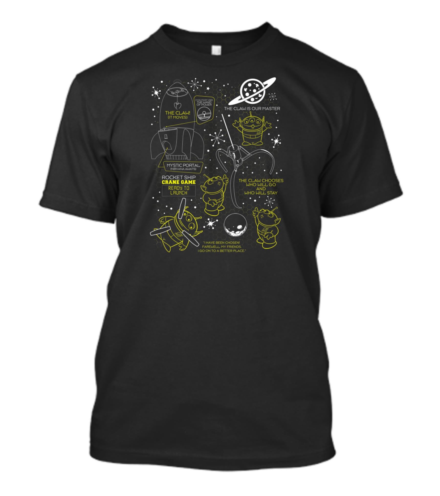 Disney Pixar Toy Story Alien The Claw Is Our Master Mystic Portal Rocket Ship Crane Game T-Shirt