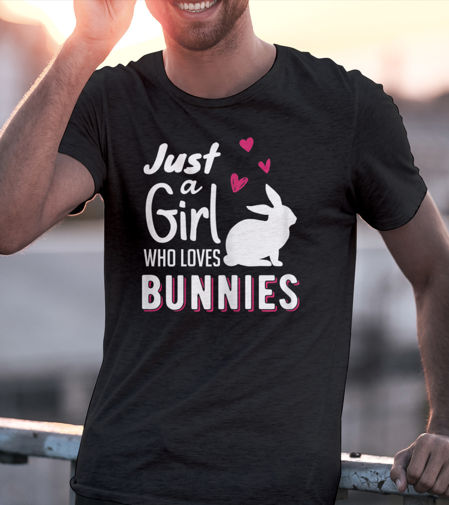 Just A Girl Who Loves Bunnies White Rabbit Pink Hearts T-Shirt