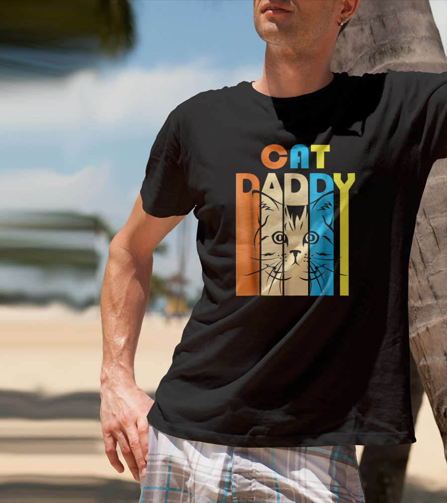 Retro Vintage Cat Daddy Multicolor T-Shirt