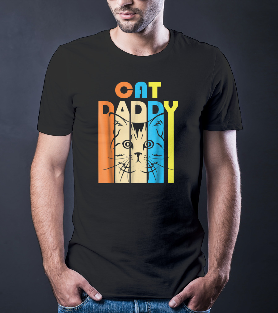 Retro Vintage Cat Daddy Multicolor T-Shirt