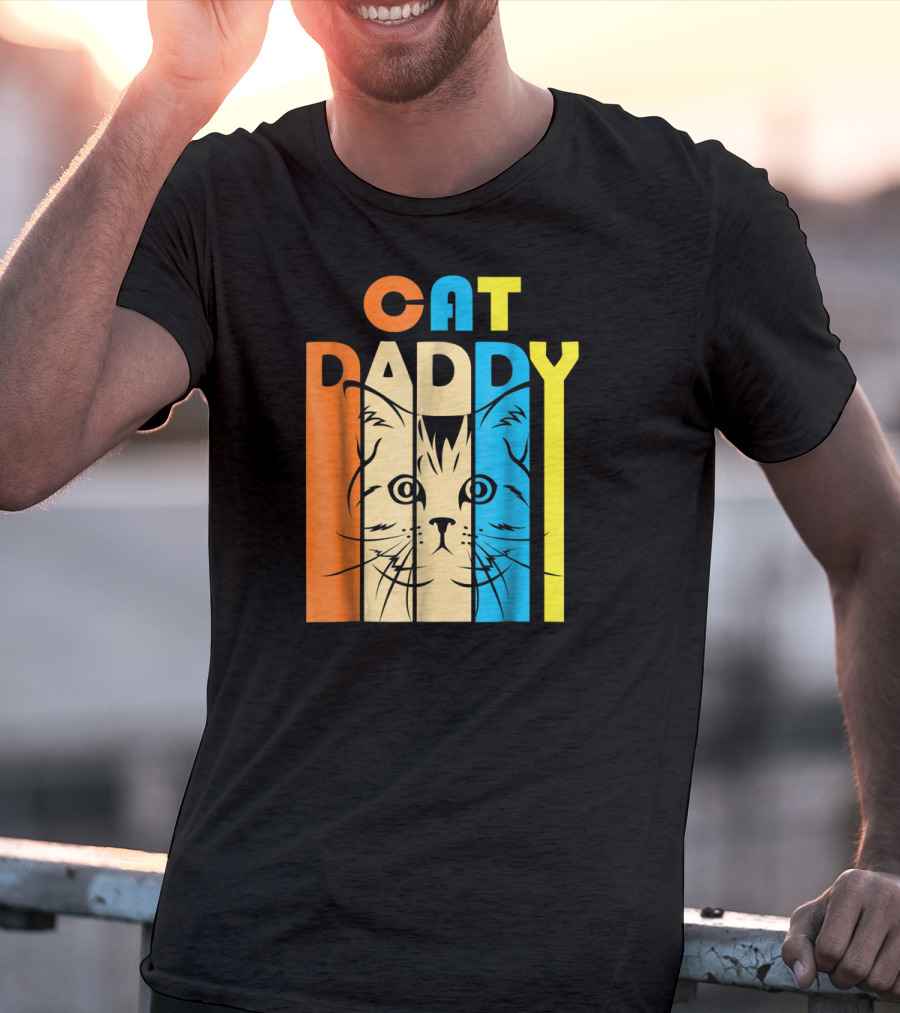 Retro Vintage Cat Daddy Multicolor T-Shirt