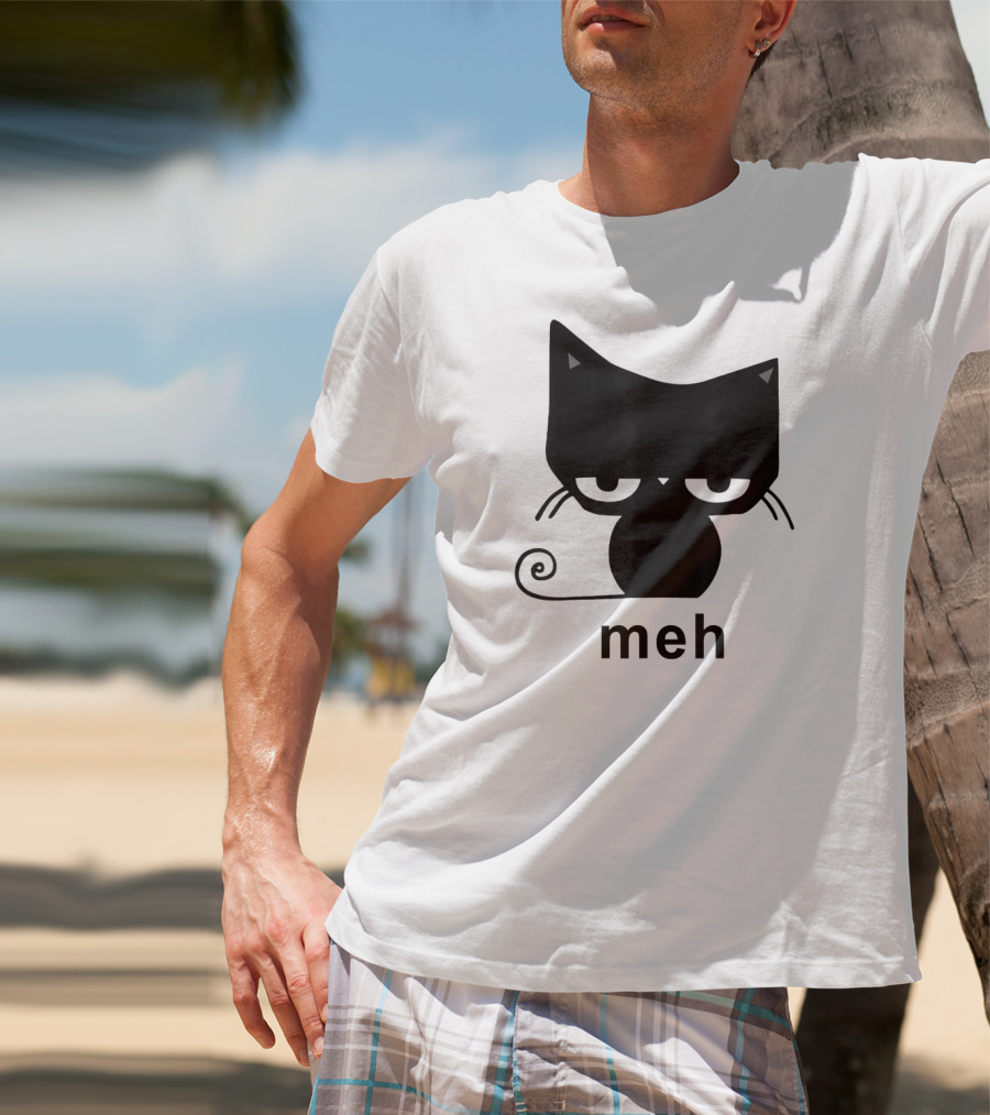 Meh Black Cat Funny For Cat Lovers Lazily Expressive Cat Enthusiast Humor T-Shirt