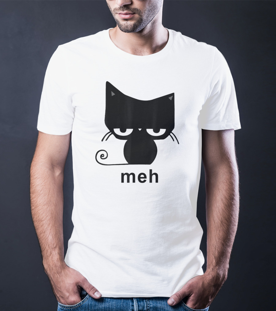 Meh Black Cat Funny For Cat Lovers Lazily Expressive Cat Enthusiast Humor T-Shirt