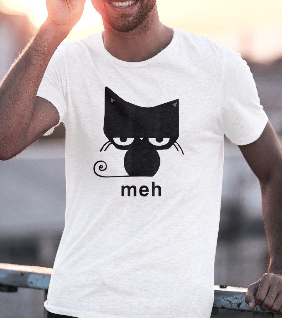 Meh Black Cat Funny For Cat Lovers Lazily Expressive Cat Enthusiast Humor T-Shirt