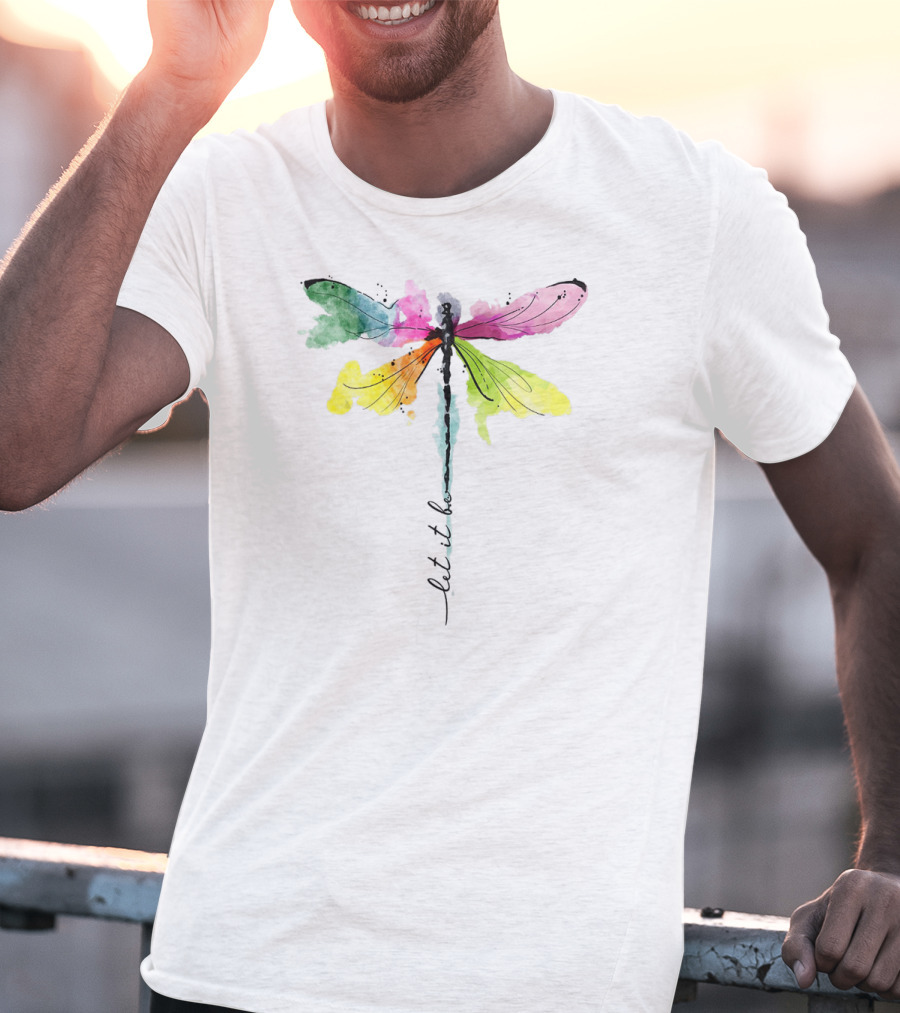Let It Be Dragonfly Hippie Be Watercolor Peace T-Shirt