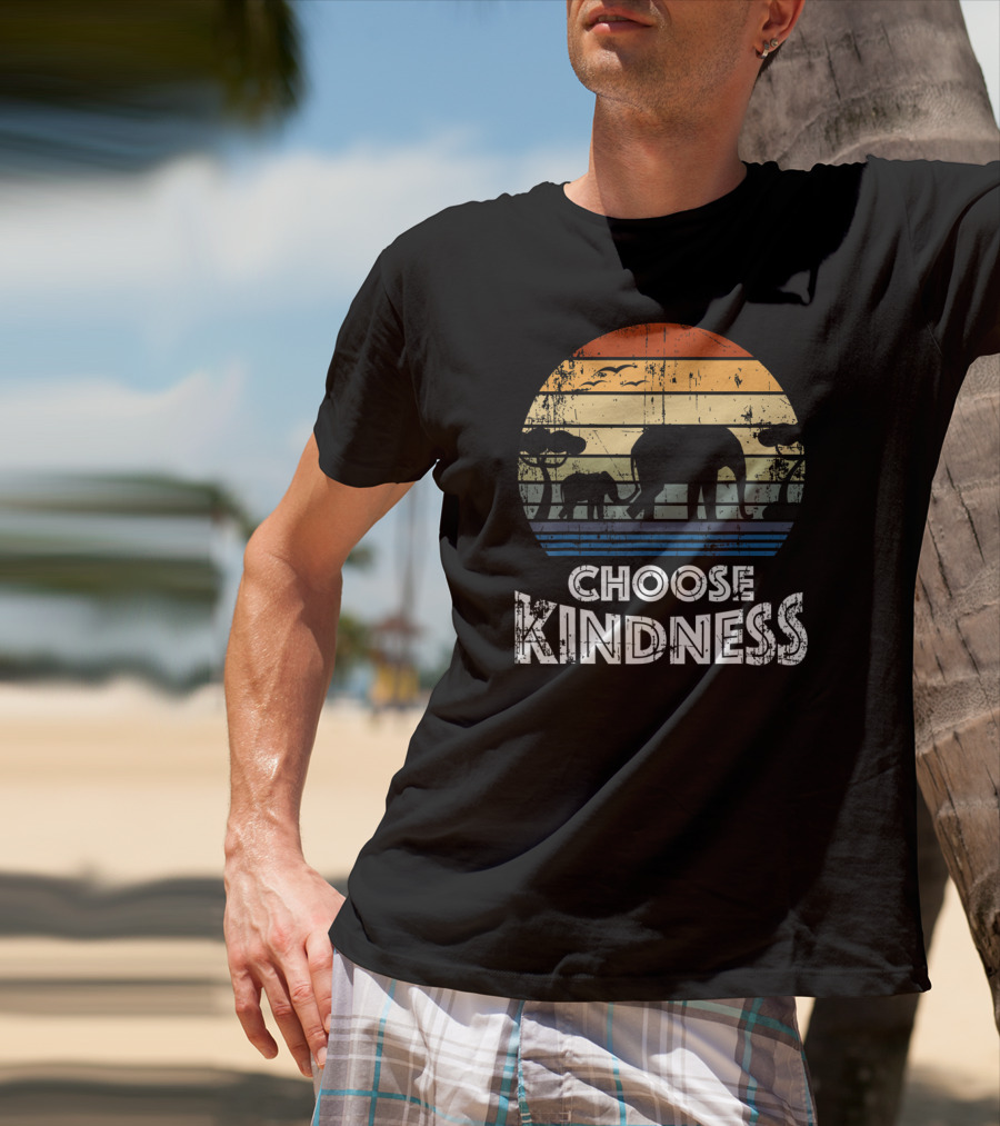 Choose Kindness Vintage Elephant Silhouette In Africa Sunset T-Shirt