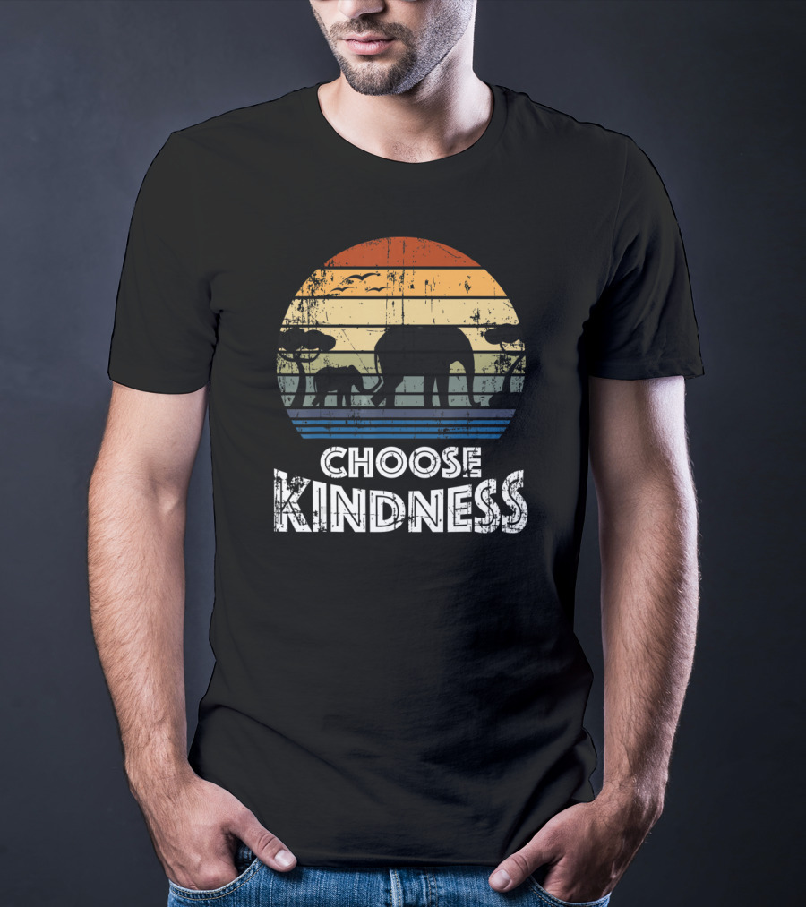 Choose Kindness Vintage Elephant Silhouette In Africa Sunset T-Shirt