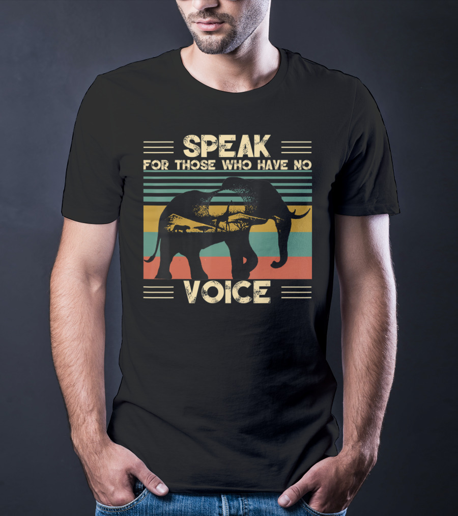 Speak For Those Who Have No Voice Elephant With Striped Sunset Background T-Shirt