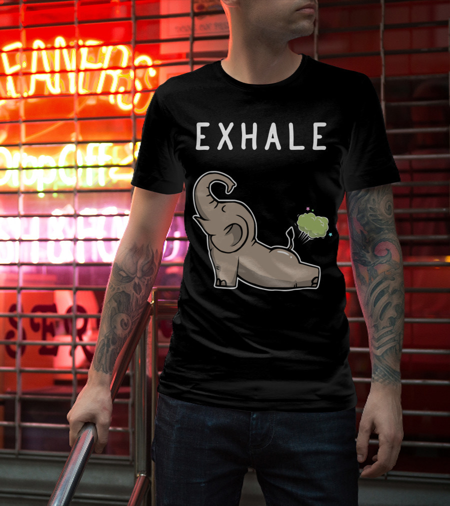 EXHALE Mens Womens Funny Elephant Lovers T-Shirt