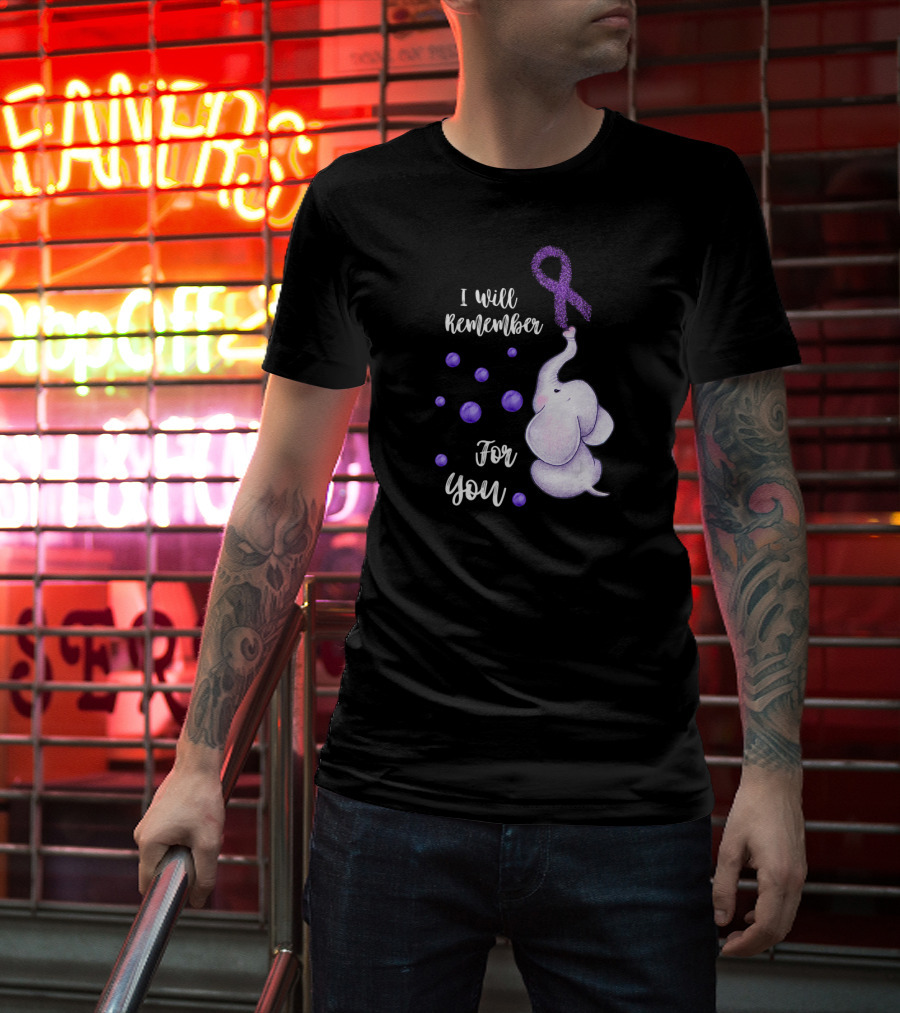 I Will Remember For You Elephant Purple Ribbon Alzheimer's Awareness T-Shirt
