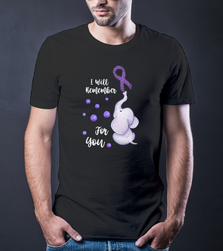 I Will Remember For You Elephant Purple Ribbon Alzheimer's Awareness T-Shirt