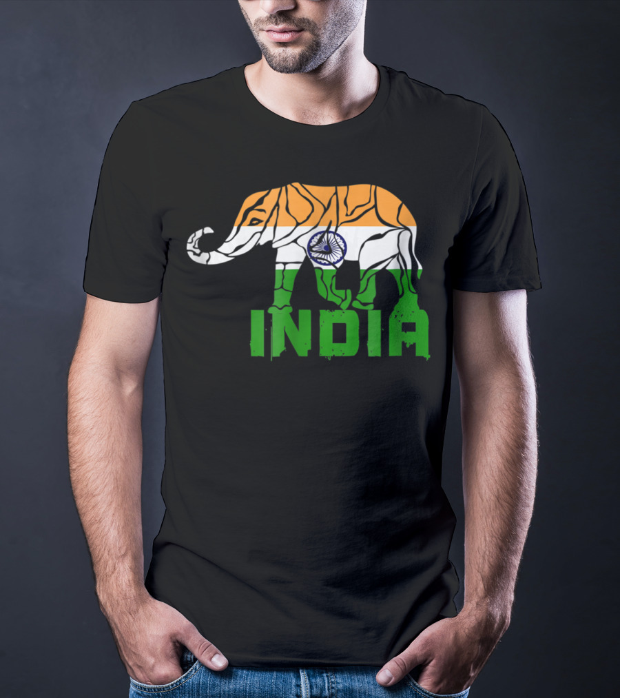 India Elephant With National Flag Colors And India Text T-Shirt