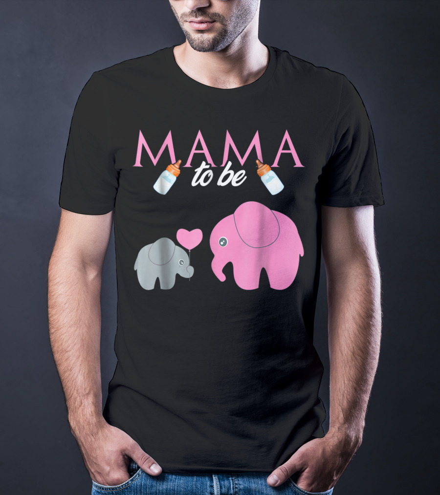 Mama To Be Pink Elephant Baby Shower With Milk Bottles And Heart Balloon T-Shirt
