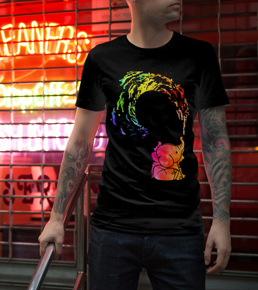 Rainbow Wave Elephant Painting Wall T-Shirt