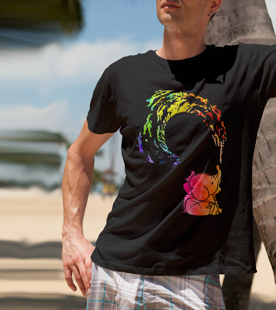 Rainbow Wave Elephant Painting Wall T-Shirt