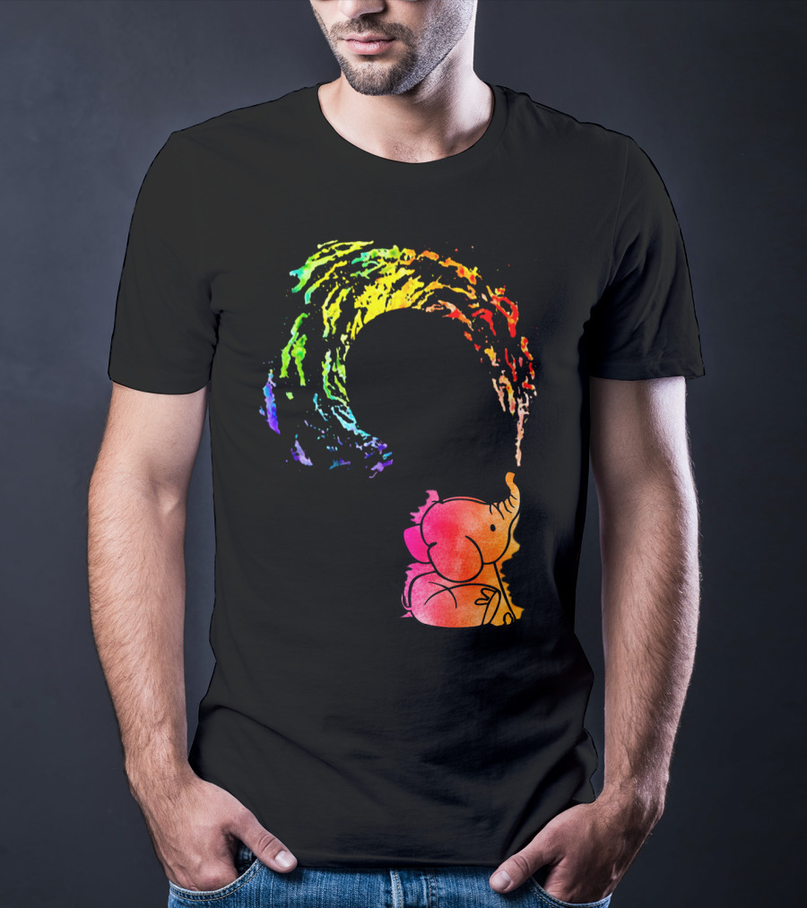Rainbow Wave Elephant Painting Wall T-Shirt