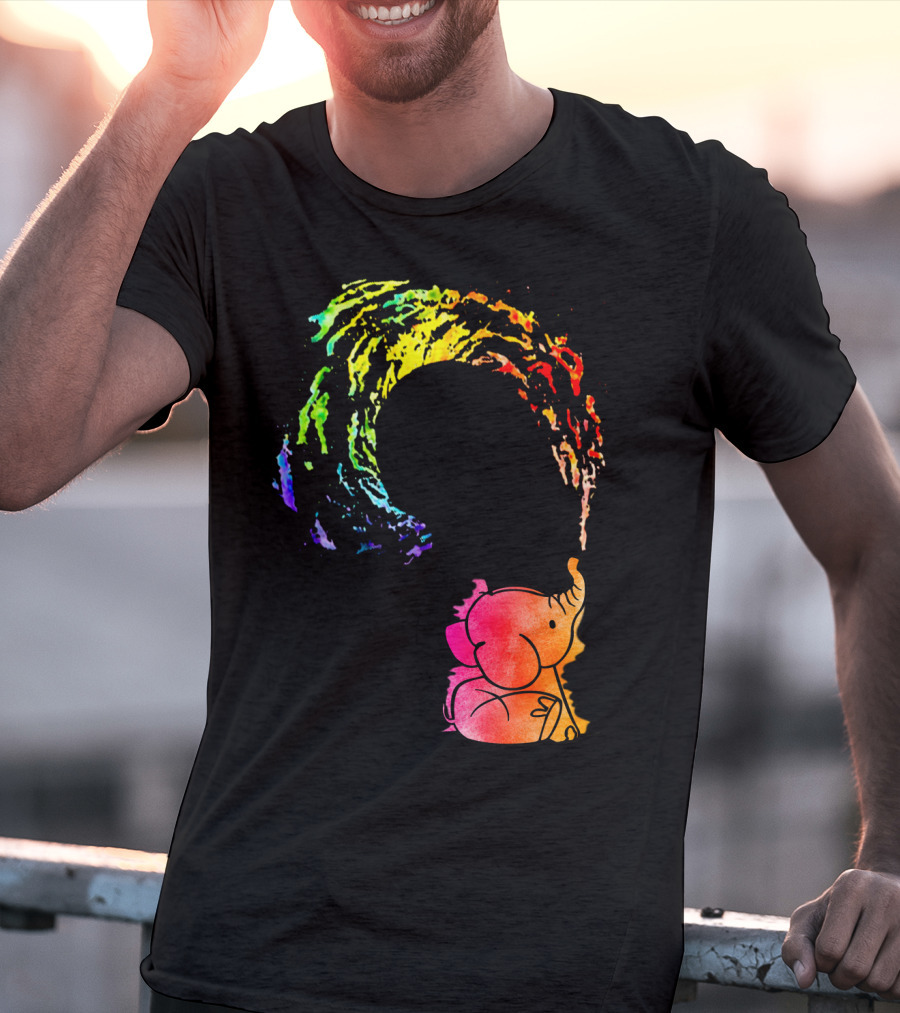 Rainbow Wave Elephant Painting Wall T-Shirt